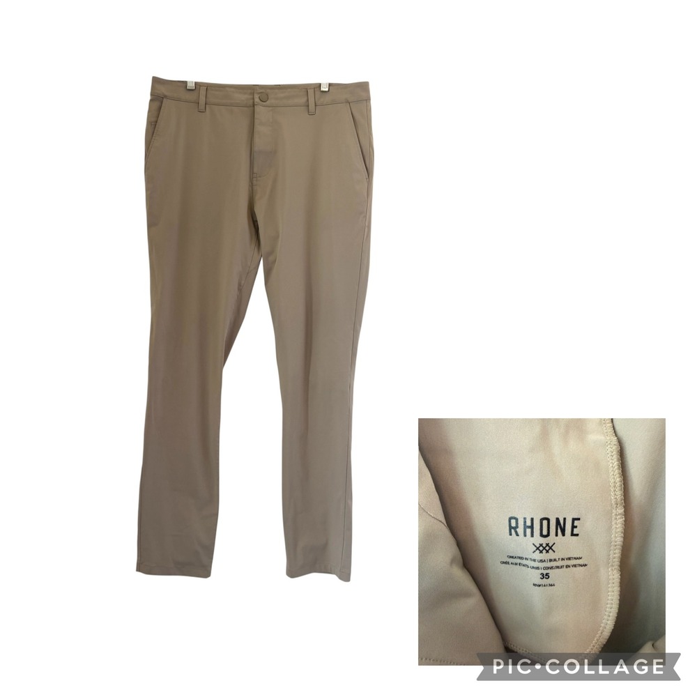 Rhone Mens Commuter Pants Khaki Tan Sz 35x33 Flat Front Performance 100036 HO22
